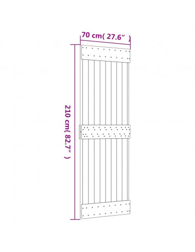 Porta Scorrevole con Set Hardware 70x210 cm Legno Massello Pino