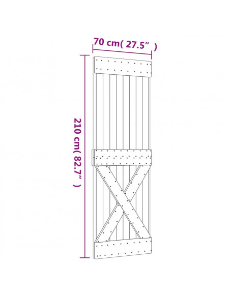 Porta Scorrevole con Set Hardware 70x210 cm Legno Massello Pino