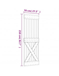 Porta Scorrevole con Set Hardware 70x210 cm Legno Massello Pino