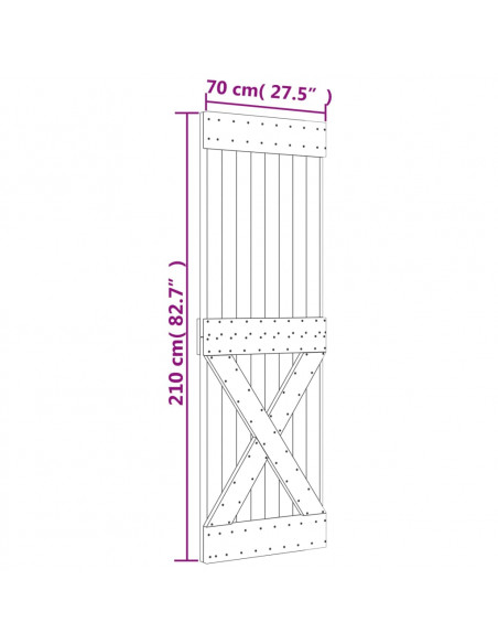 Porta Scorrevole con Set Hardware 70x210 cm Legno Massello Pino