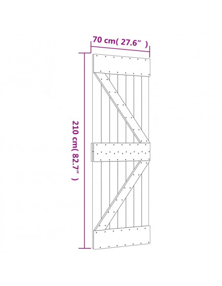 Porta Scorrevole con Set Hardware 70x210 cm Legno Massello Pino