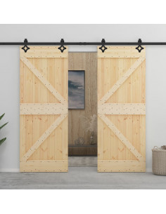 Porta Scorrevole con Set Hardware 80x210 cm in Legno di Pino