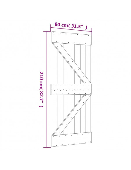 Porta Scorrevole con Set Hardware 80x210 cm Legno Massello Pino