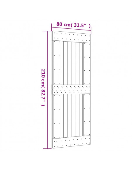 Porta Scorrevole con Set Hardware 80x210 cm Legno Massello Pino