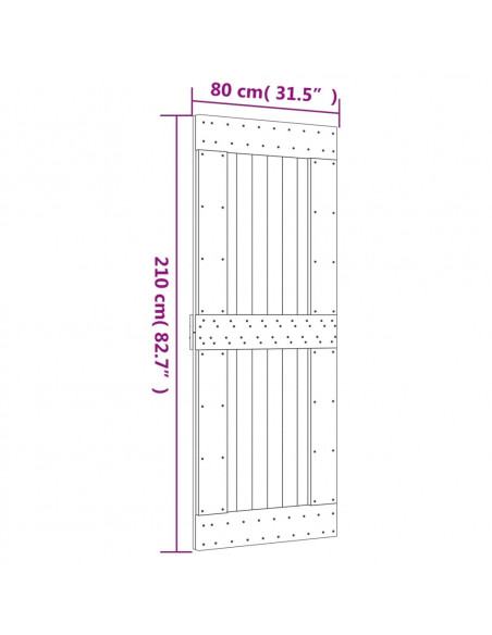Porta Scorrevole con Set Hardware 80x210 cm Legno Massello Pino