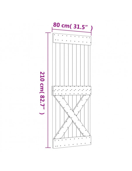 Porta Scorrevole con Set Hardware 80x210 cm Legno Massello Pino