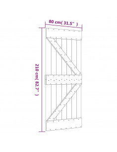 Porta Scorrevole con Set Hardware 80x210 cm Legno Massello Pino