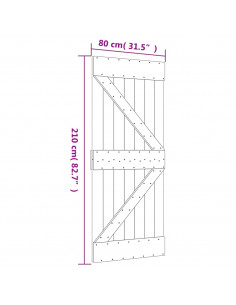 Porta Scorrevole con Set Hardware 80x210 cm Legno Massello Pino
