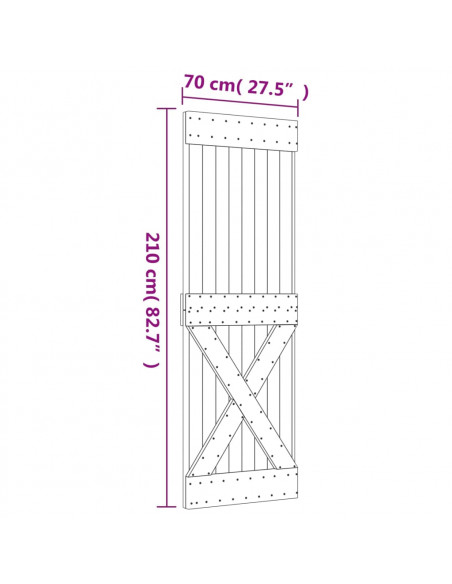 Porta Scorrevole con Set Hardware 80x210 cm Legno Massello Pino