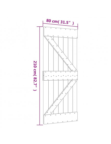 Porta Scorrevole con Set Hardware 80x210 cm Legno Massello Pino