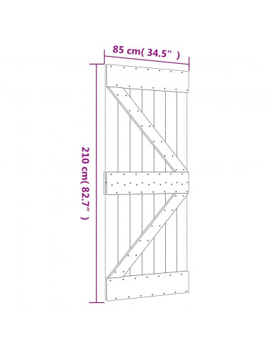 Porta Scorrevole con Set Hardware 85x210 cm Legno Massello Pino