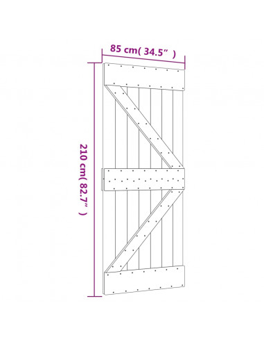 Porta Scorrevole con Set Hardware 85x210 cm Legno Massello Pino