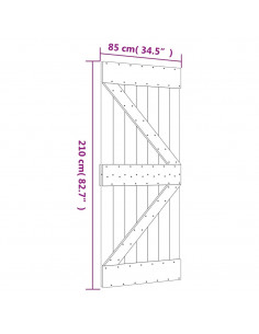 Porta Scorrevole con Set Hardware 85x210 cm Legno Massello Pino