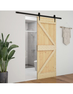 Porta Scorrevole con Set Hardware 90x210 cm in Legno di Pino