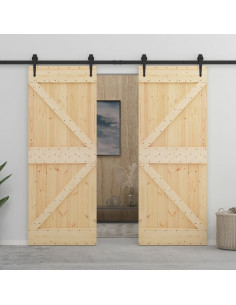 Porta Scorrevole con Set Hardware 90x210 cm in Legno di Pino