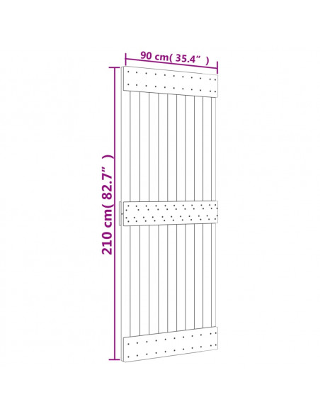 Porta Scorrevole con Set Hardware 90x210 cm Legno Massello Pino