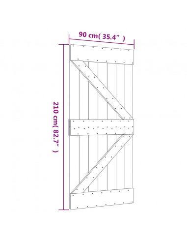 Porta Scorrevole con Set Hardware 90x210 cm Legno Massello Pino