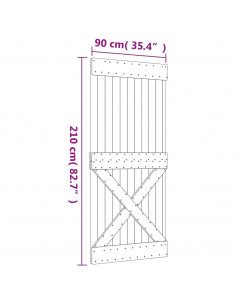 Porta Scorrevole con Set Hardware 90x210 cm Legno Massello Pino