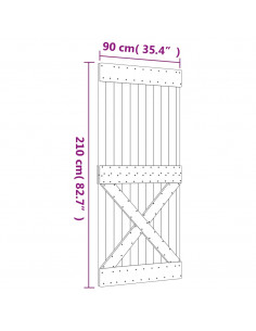 Porta Scorrevole con Set Hardware 90x210 cm Legno Massello Pino
