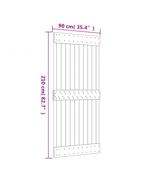 Porta Scorrevole con Set Hardware 90x210 cm Legno Massello Pino