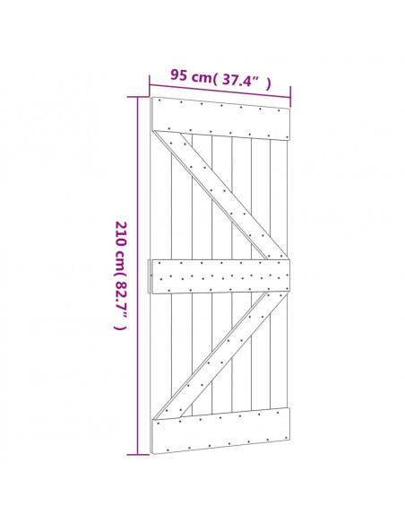 Porta Scorrevole con Set Hardware 95x210 cm Legno Massello Pino