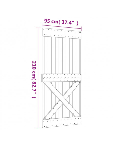 Porta Scorrevole con Set Hardware 95x210 cm Legno Massello Pino