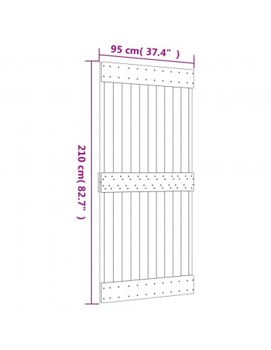 Porta Scorrevole con Set Hardware 95x210 cm Legno Massello Pino