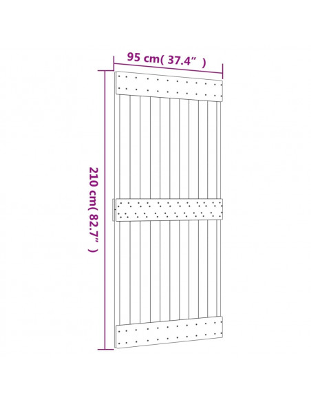 Porta Scorrevole con Set Hardware 95x210 cm Legno Massello Pino