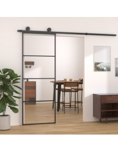 Porta Scorrevole in Alluminio e Vetro ESG 76x205 cm Nera
