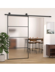 Porta Scorrevole in Vetro ESG e Alluminio 102,5x205 cm Nera