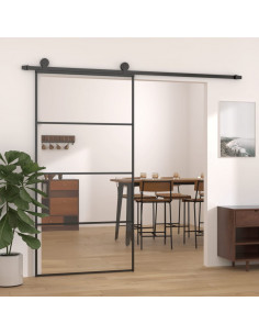 Porta Scorrevole in Vetro ESG e Alluminio 102,5x205 cm Nera