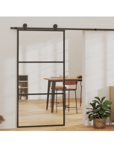 Porta Scorrevole in Vetro ESG e Alluminio 102x205 cm Nera