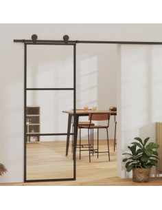 Porta Scorrevole in Vetro ESG e Alluminio 76x205 cm Nera