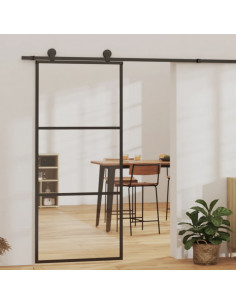 Porta Scorrevole in Vetro ESG e Alluminio 90x205 cm Nera