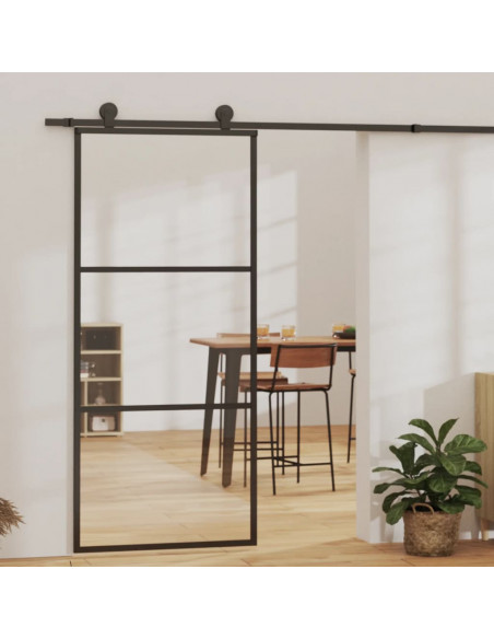 Porta Scorrevole in Vetro ESG e Alluminio 90x205 cm Nera