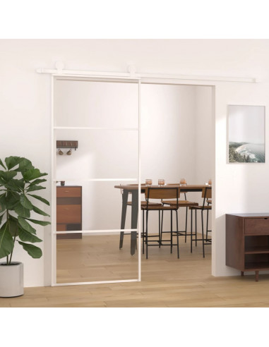 Porta Scorrevole in Vetro ESG e Alluminio 90x205cm Bianca