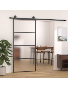 Porta Scorrevole Vetro Smerigliato ESG Alluminio 90x205 cm Nera