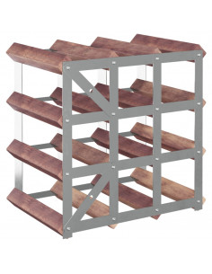 Portabottiglie per 12 Bottiglie Legno Massello di Pino Marrone