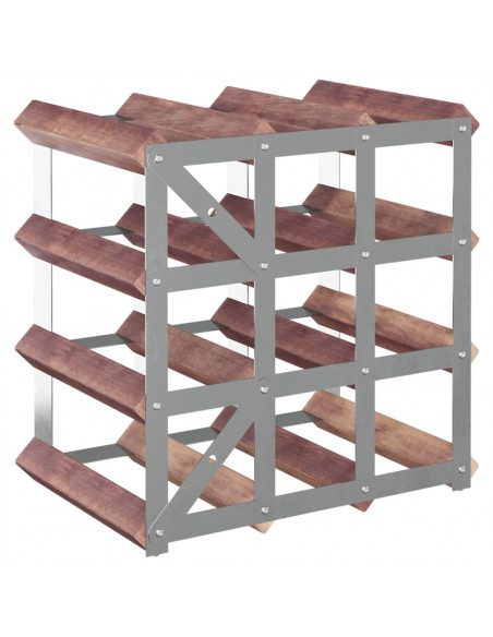 Portabottiglie per 12 Bottiglie Legno Massello di Pino Marrone