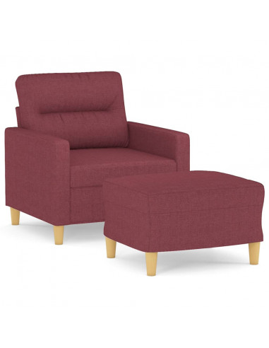 Poltrona con Poggiapiedi Rosso Vino 60 cm in Tessuto