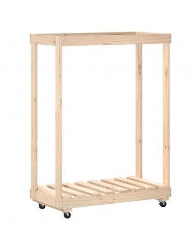 Portalegna con Ruote 76,5x40x108 cm Legno Massello di Pino