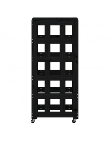 Portalegna con Ruote Nero 40x49x110 cm Legno Massello di Pino