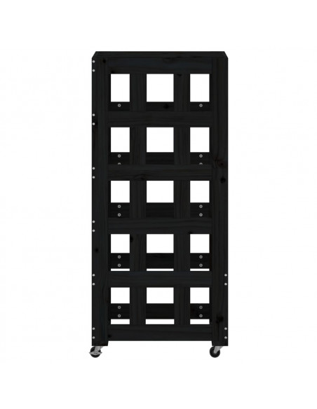 Portalegna con Ruote Nero 40x49x110 cm Legno Massello di Pino
