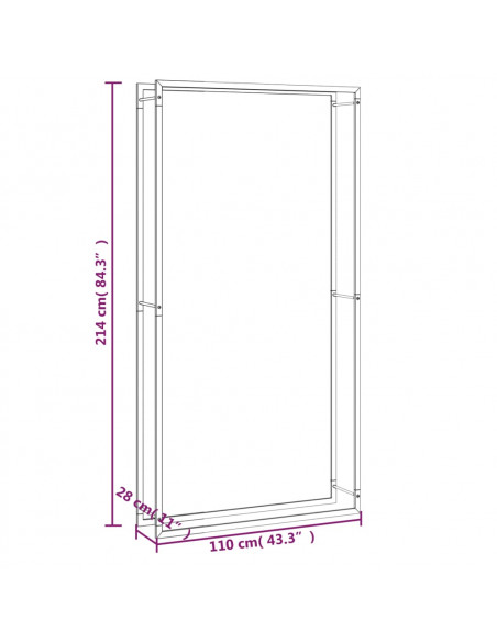 Portalegna Nero Opaco 110x28x214 cm in Acciaio