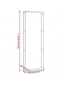 Portalegna Nero Opaco 110x28x312 cm in Acciaio