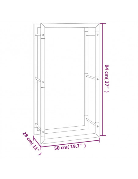 Portalegna Nero Opaco 50x28x94 cm Acciaio