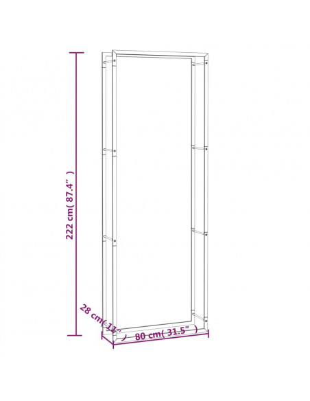 Portalegna Nero Opaco 80x28x222 cm in Acciaio