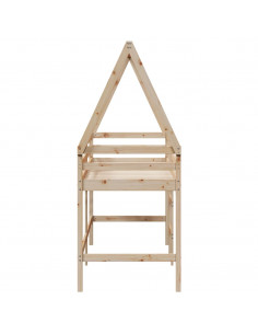 Letto Soppalco con Scala e Tetto 80x200 cm Legno Massello Pino 2