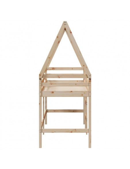 Letto Soppalco con Scala e Tetto 80x200 cm Legno Massello Pino