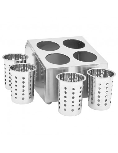 Portaposate con 4 Inserti Quadrato in Acciaio Inox